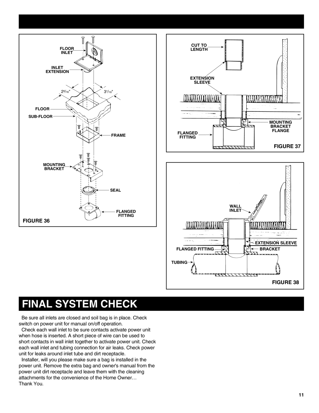 NuTone CV352 manual Final System Check 
