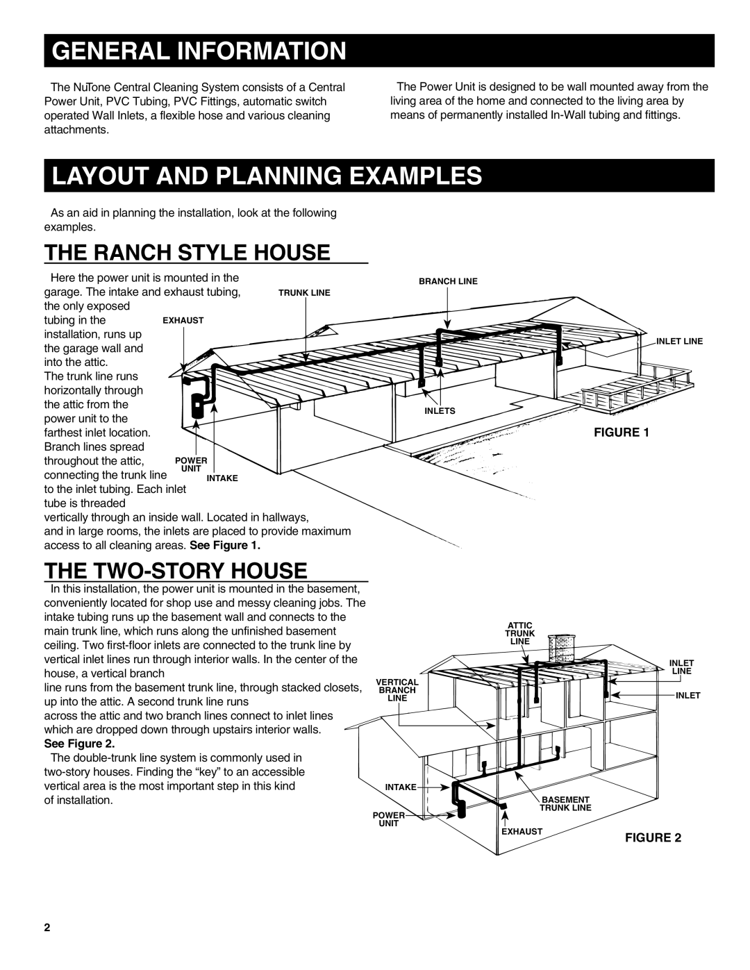 NuTone CV352 General Information, Layout And Planning Examples, The Ranch Style House, The Two-Storyhouse, See Figure 
