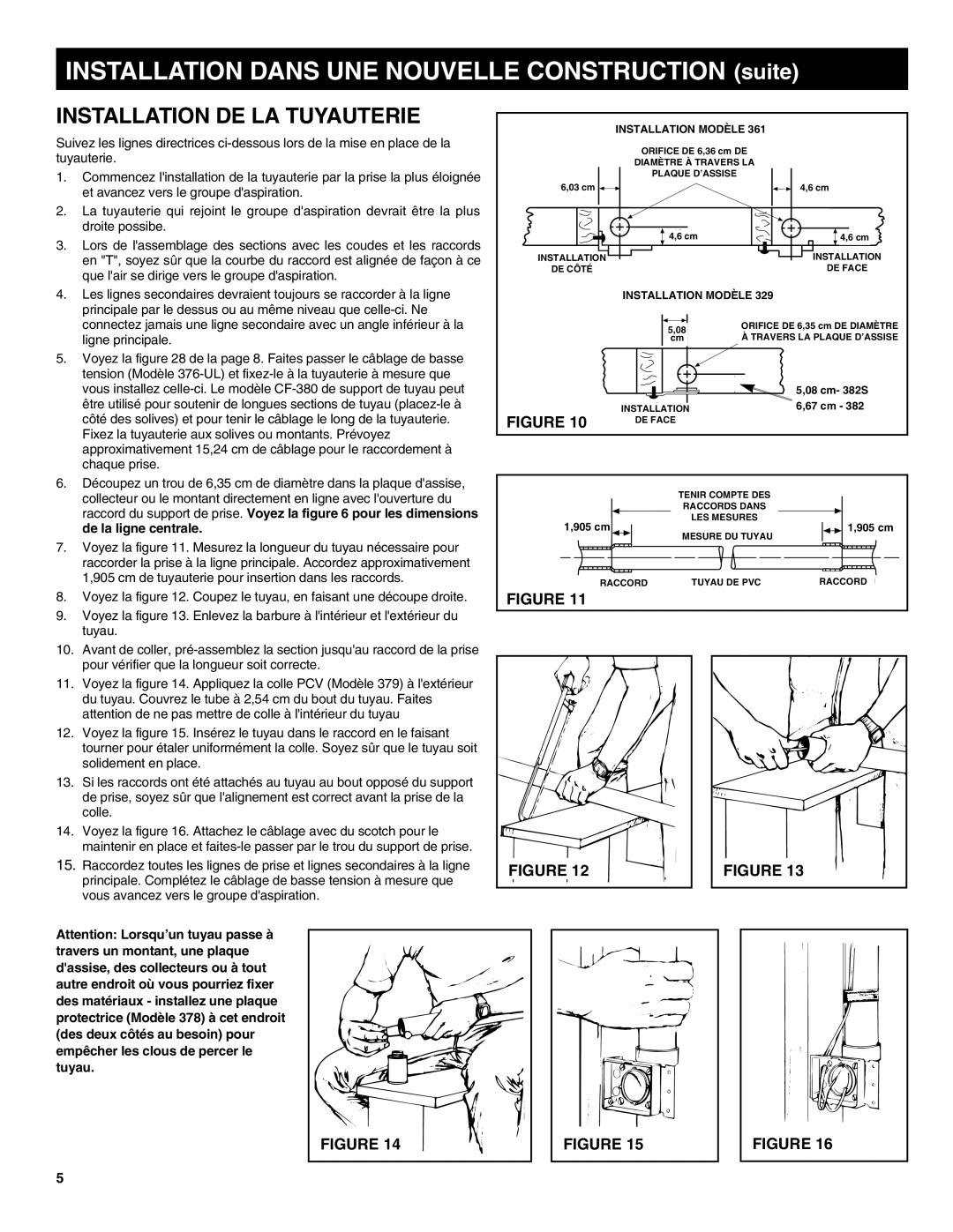 NuTone CV570, CV554, CV556 Installation Dans UNE Nouvelle Construction suite, Installation DE LA Tuyauterie 