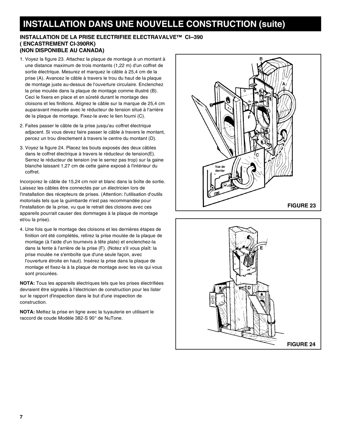 NuTone CV554, CV570, CV556 installation instructions Vue de derrier 