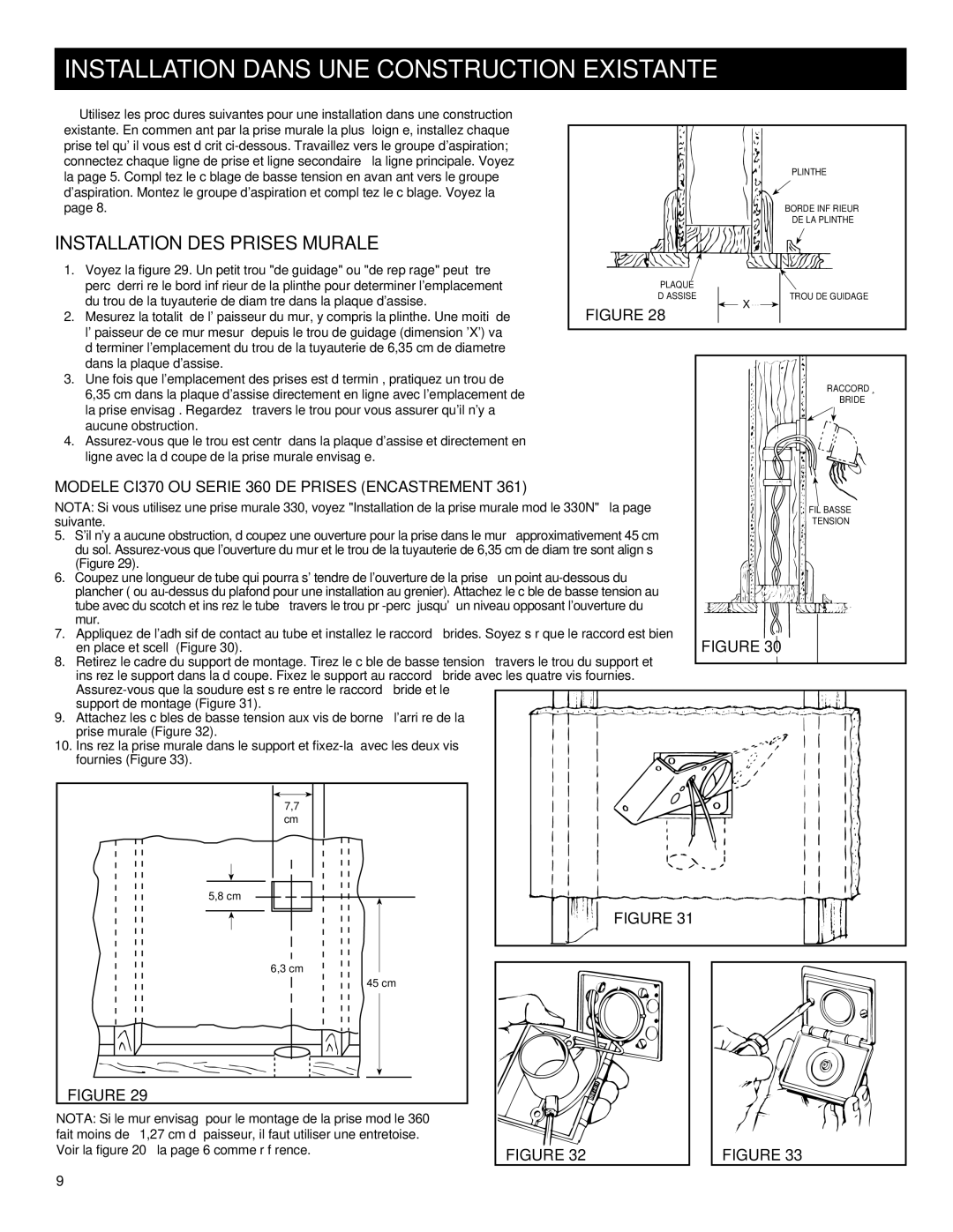 NuTone CV556, CV554, CV570 Installation DES Prises Murale, Modele CI370 OU Serie 360 DE Prises Encastrement 