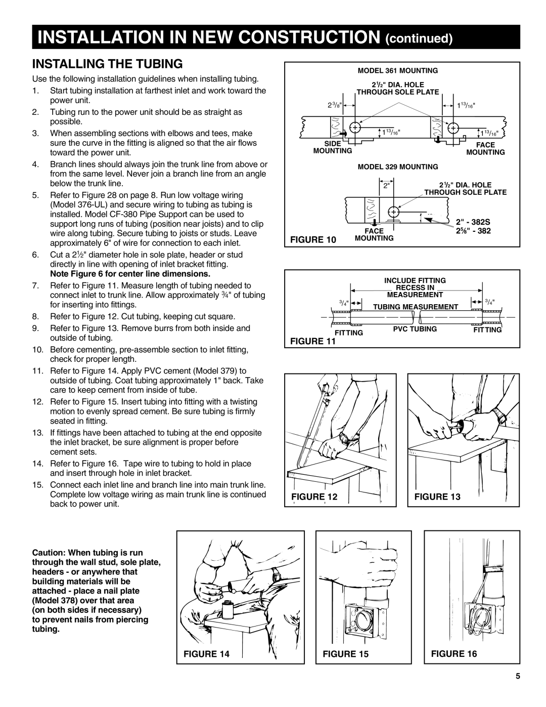 NuTone CV556, CV554, CV570 installation instructions Installation in NEW Construction, Installing the Tubing 