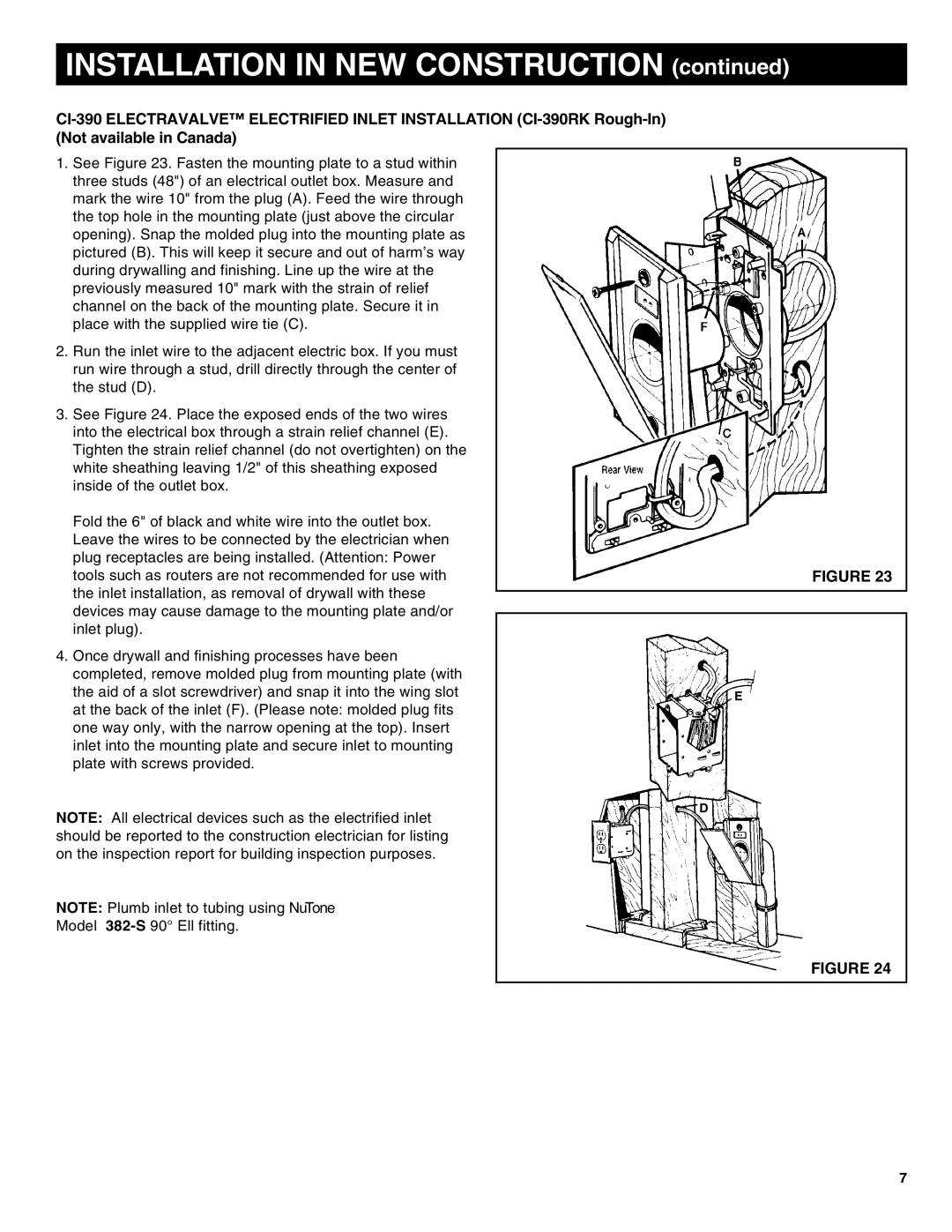 NuTone CV570, CV554, CV556 installation instructions Installation in NEW Construction 