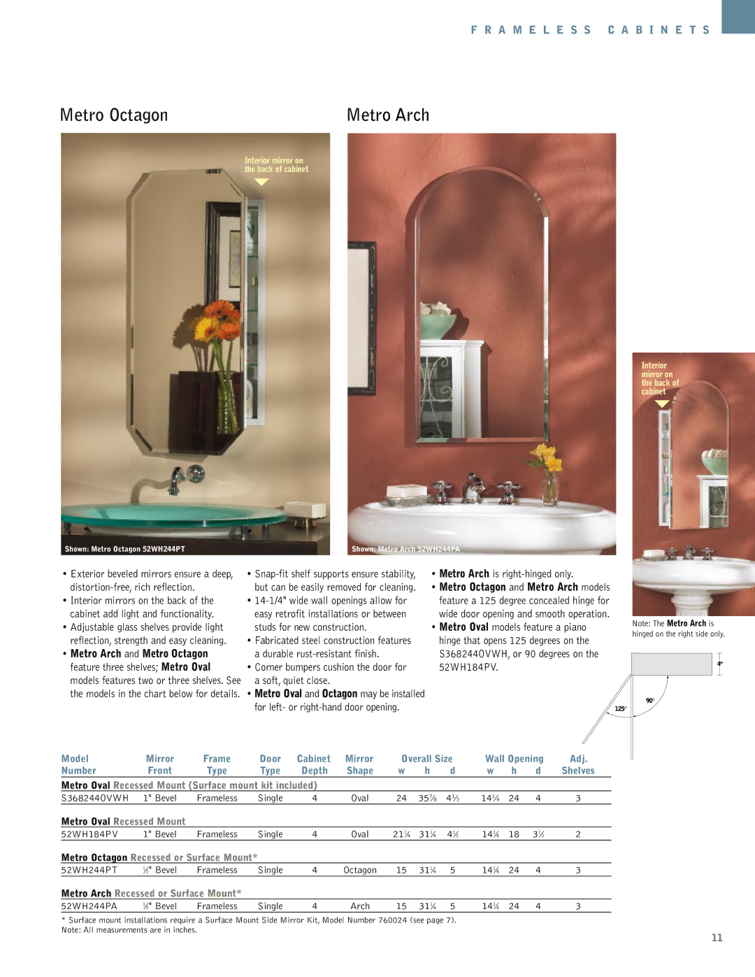 NuTone Hampton Series manual Metro Arch, Metro Octagon Recessed or Surface Mount 