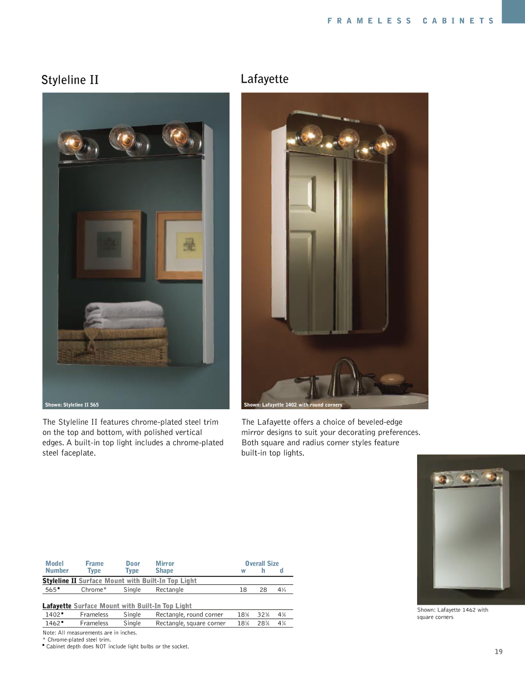 NuTone Hampton Series manual Lafayette, Styleline II Surface Mount with Built-In Top Light 