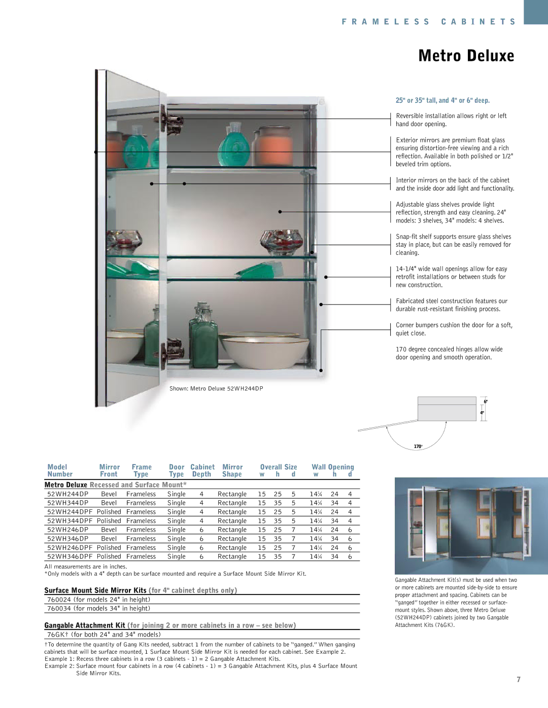 NuTone Hampton Series manual Surface Mount Side Mirror Kits for 4 cabinet depths only 