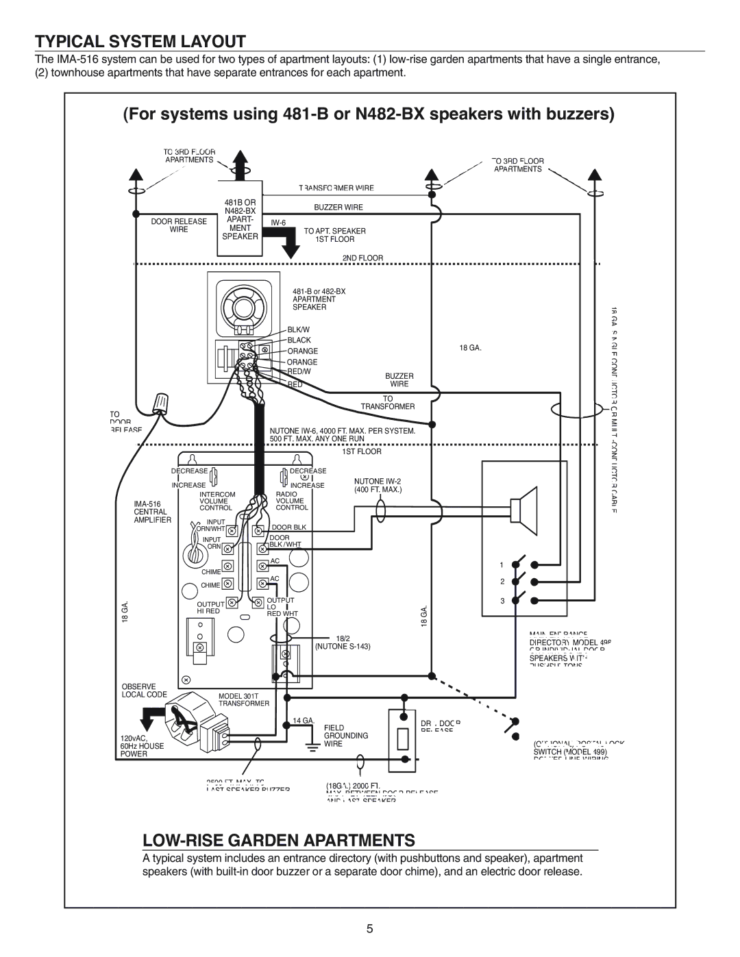 NuTone IA-28, IA-29 operating instructions Typical System Layout, LOW-RISE Garden Apartments 