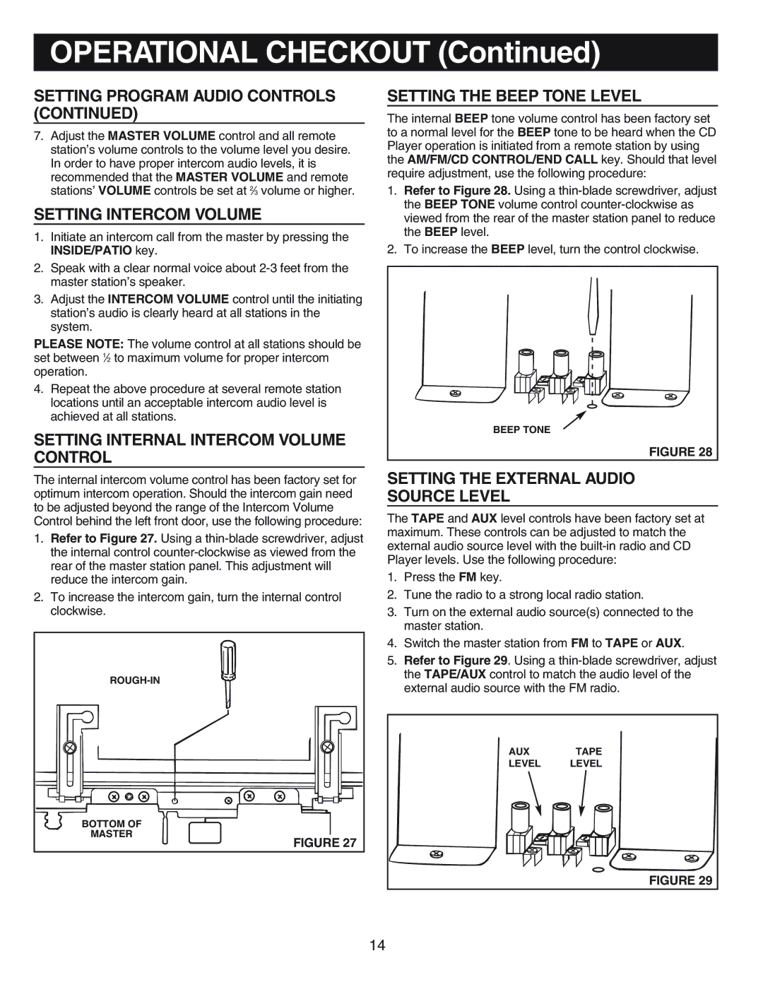 NuTone IM-440 Series Setting Intercom Volume, Setting Internal Intercom Volume Control, Setting the Beep Tone Level 