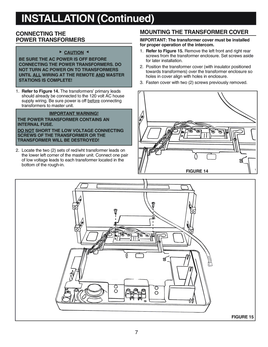 NuTone IM-440 Series installation instructions Connecting Power Transformers, Mounting the Transformer Cover 