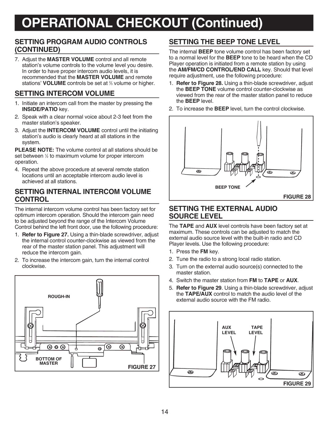 NuTone IMA4406 Setting Intercom Volume, Setting Internal Intercom Volume Control, Setting the Beep Tone Level 