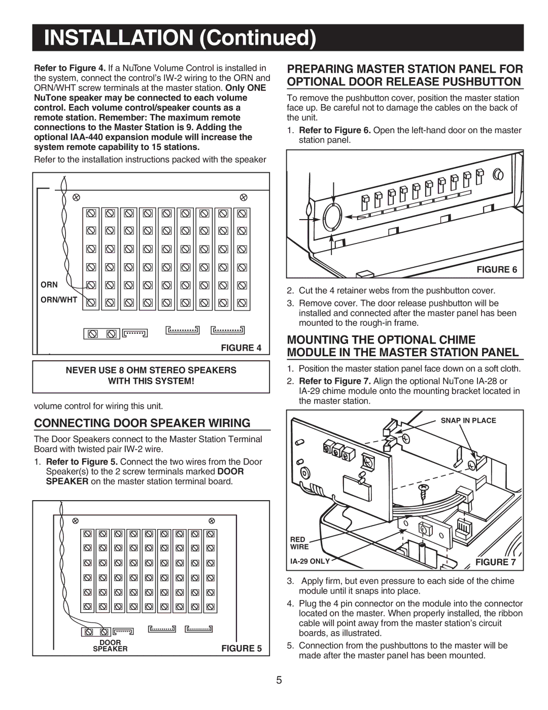 NuTone IMA4406 installation instructions Connecting Door Speaker Wiring 