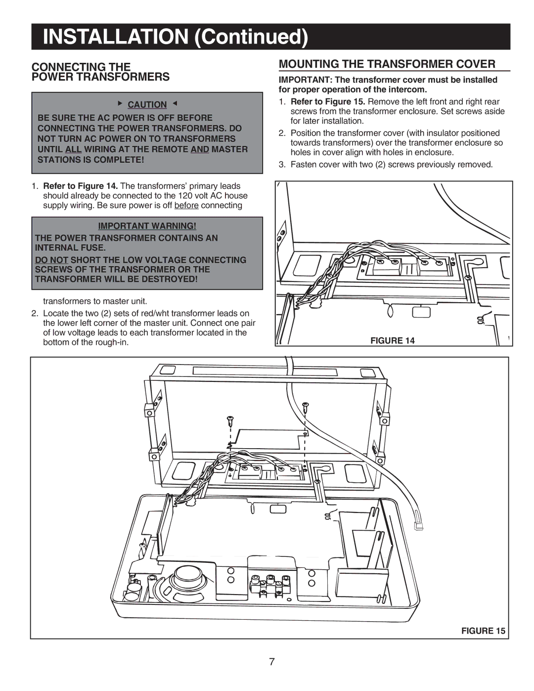 NuTone IMA4406 installation instructions Connecting Power Transformers, Mounting the Transformer Cover 