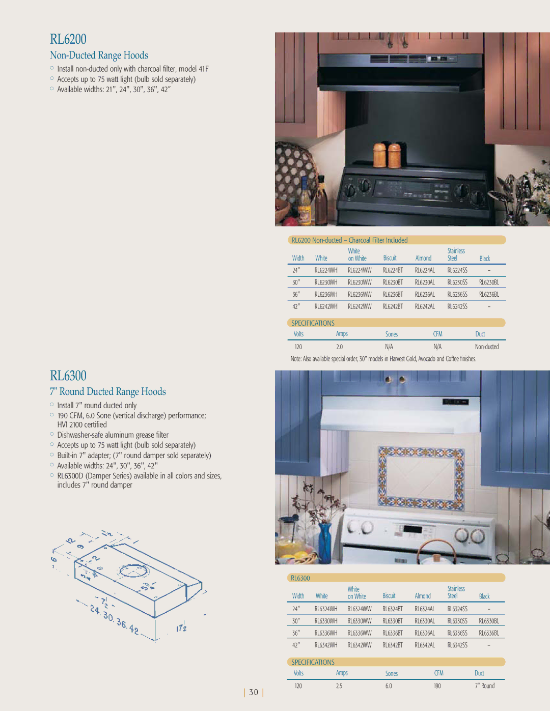 NuTone kitchen ventilation manual RL6200, RL6300, 120 190 Round 