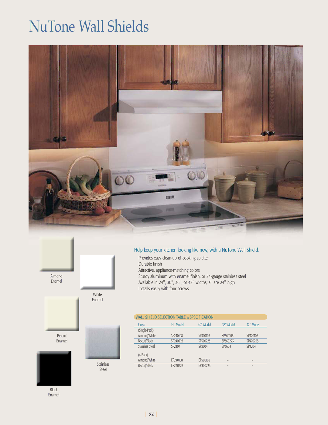 NuTone kitchen ventilation manual NuTone Wall Shields, Almond Enamel White Biscuit Stainless Steel 