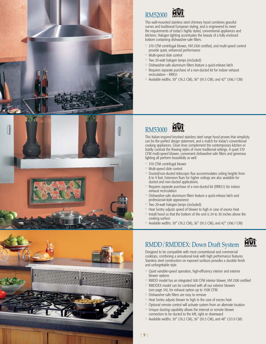NuTone kitchen ventilation manual RM52000, RM53000, RMDD/RMDDEX Down Draft System 