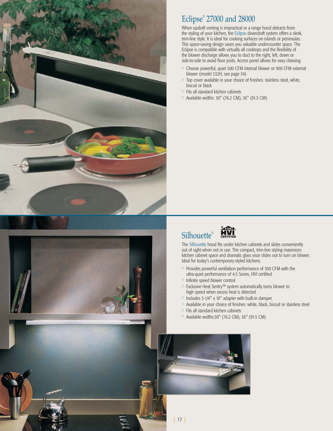 NuTone kitchen ventilation manual Eclipse 27000 and, Silhouette 