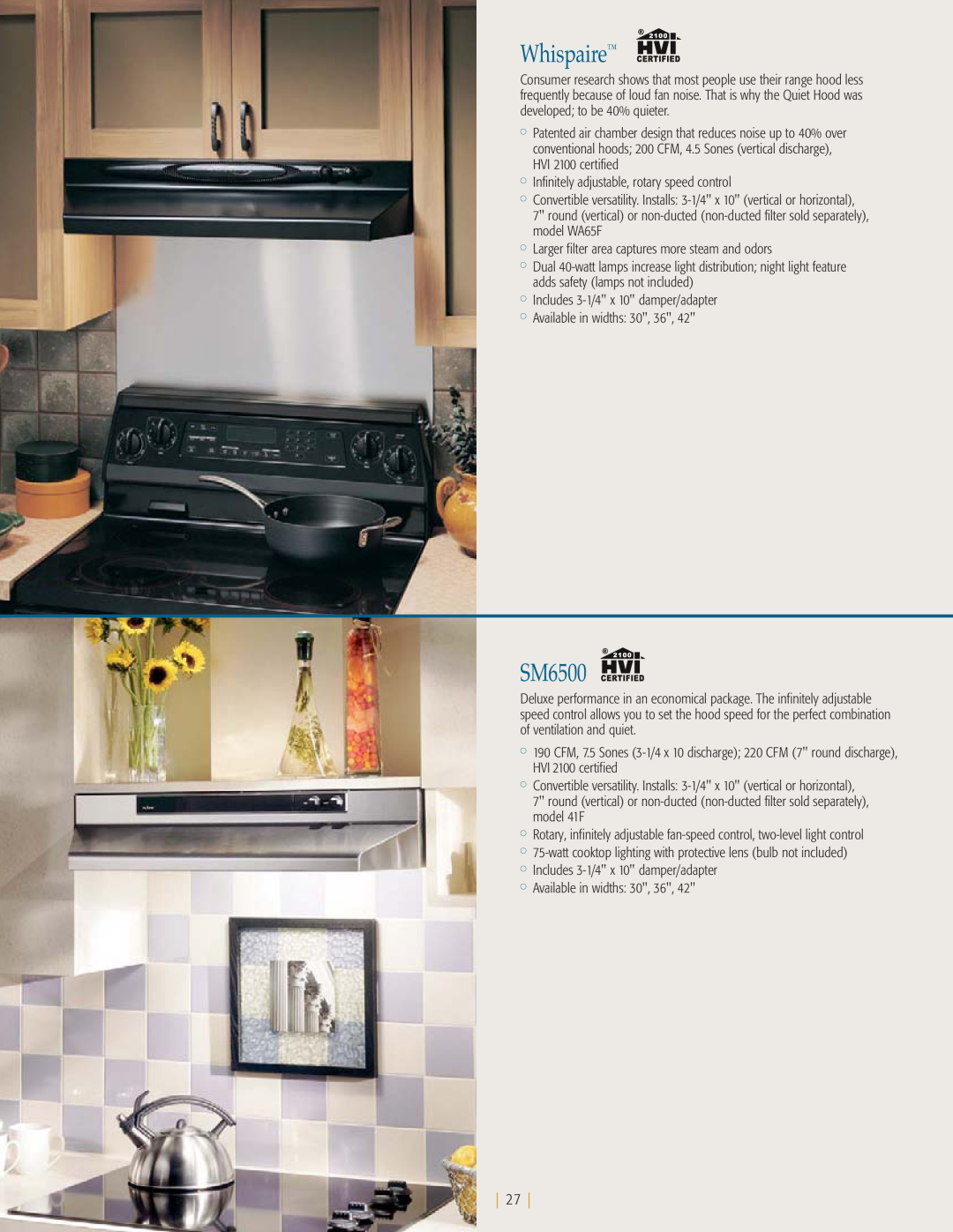 NuTone kitchen ventilation manual Whispaire, SM6500 