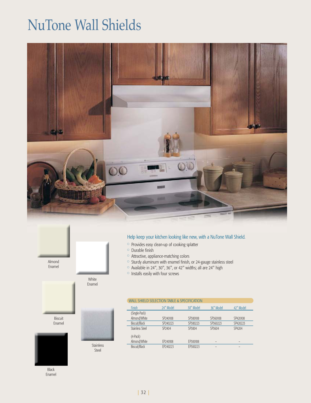 NuTone kitchen ventilation manual NuTone Wall Shields, Help keep your kitchen looking like new, with a NuTone Wall Shield 