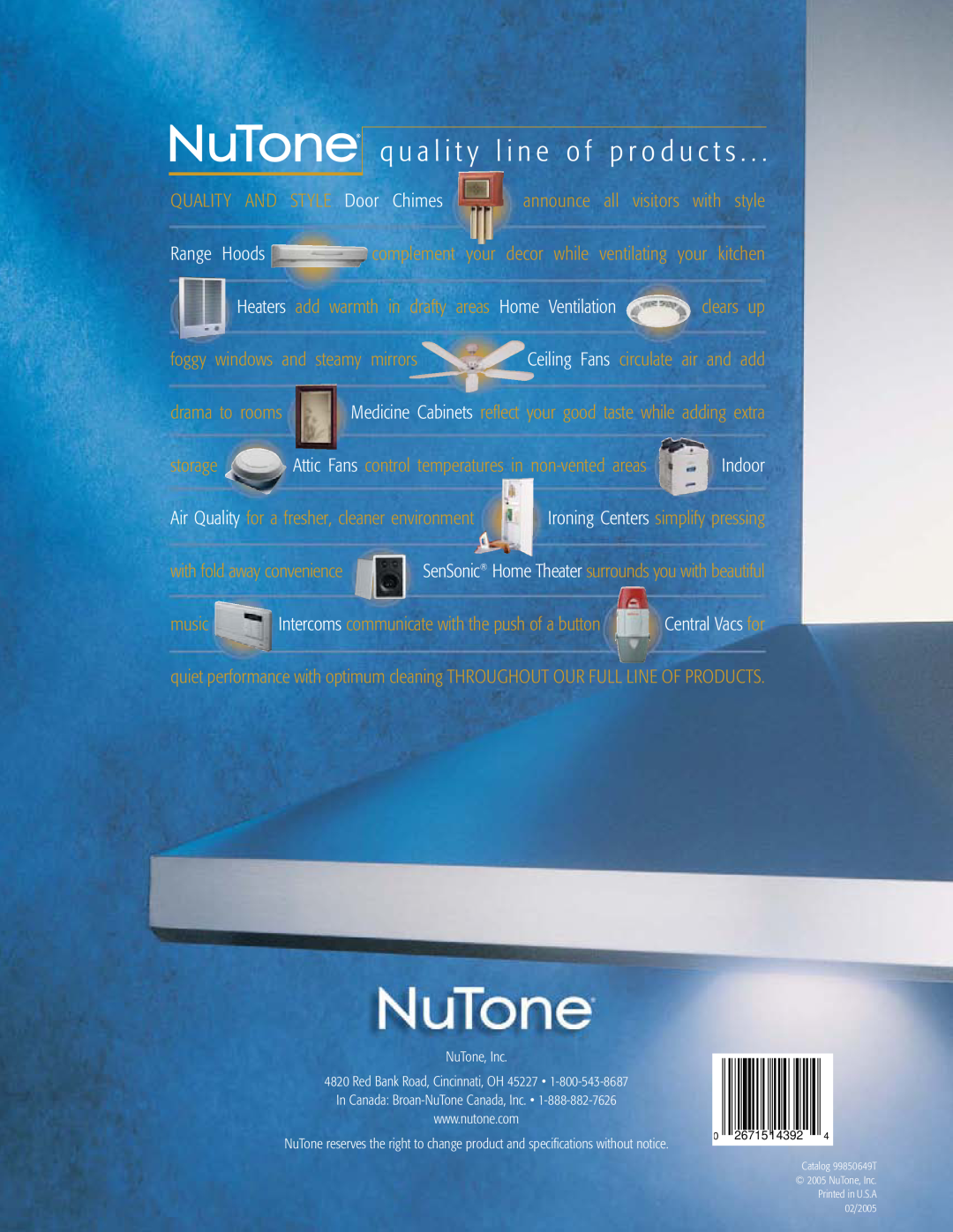 NuTone kitchen ventilation q u a l i t y l i n e o f p r o d u c t s, Door Chimes, announce all visitors with style, foggy 