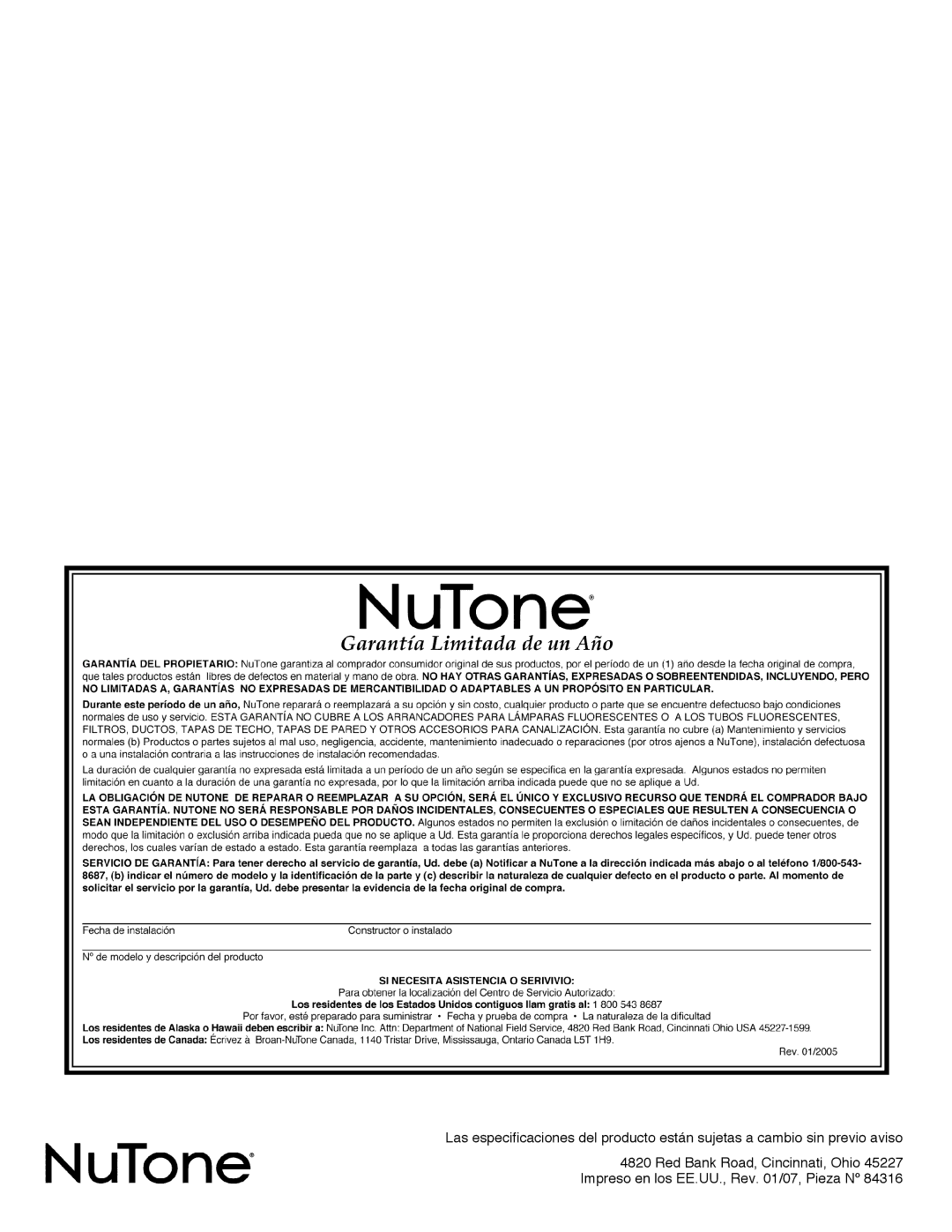 NuTone LA-52 Series installation instructions 