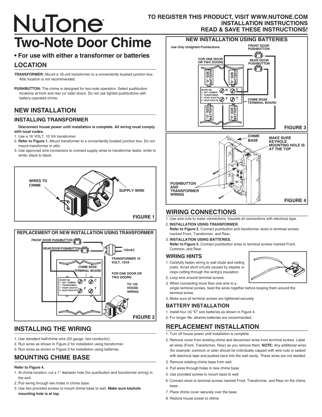 NuTone LA107WH installation instructions Location, NEW Installation, Wiring Connections, Installing the Wiring 