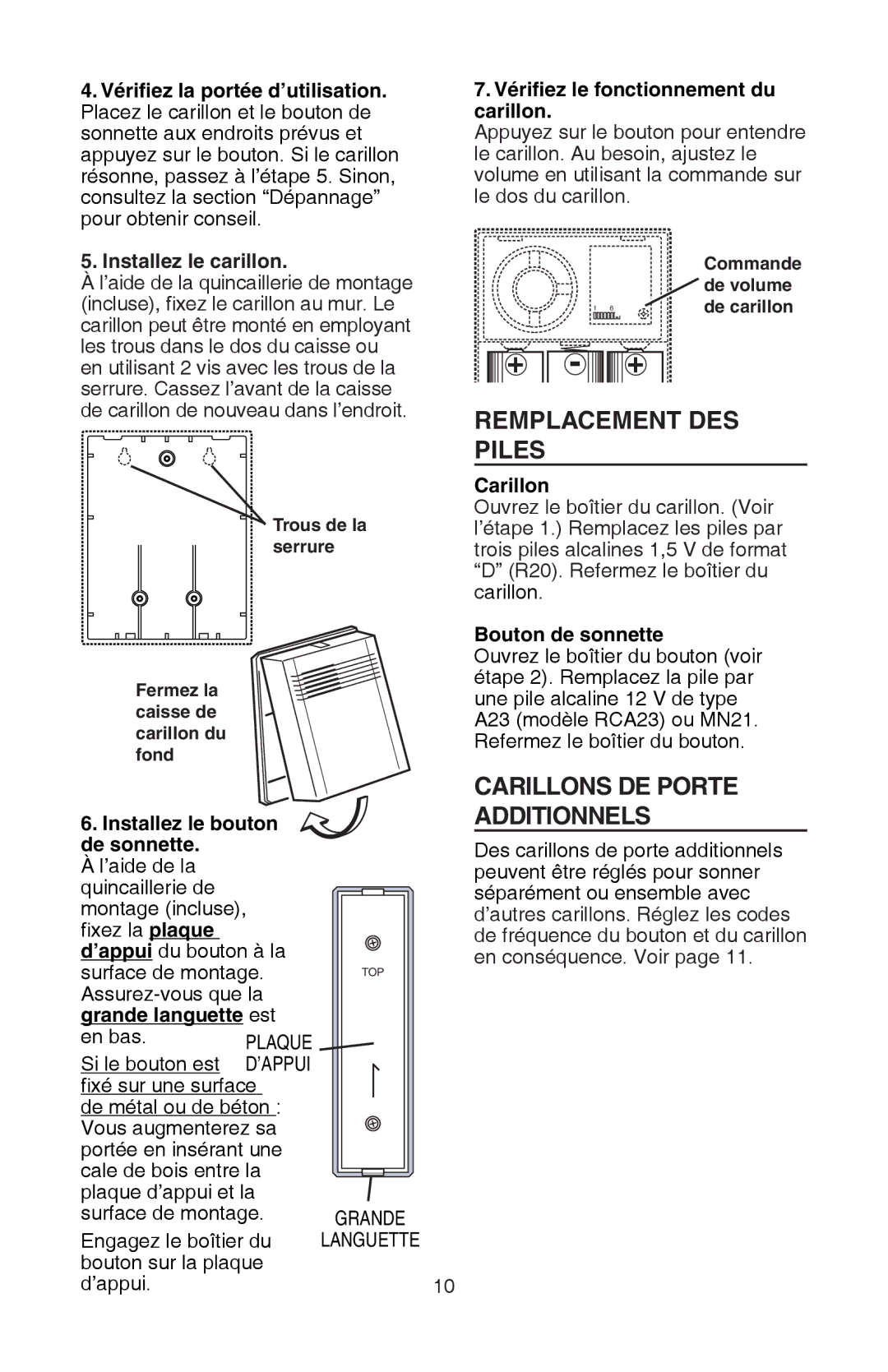 NuTone LA522WH, 99526440A installation instructions Remplacement DES Piles 