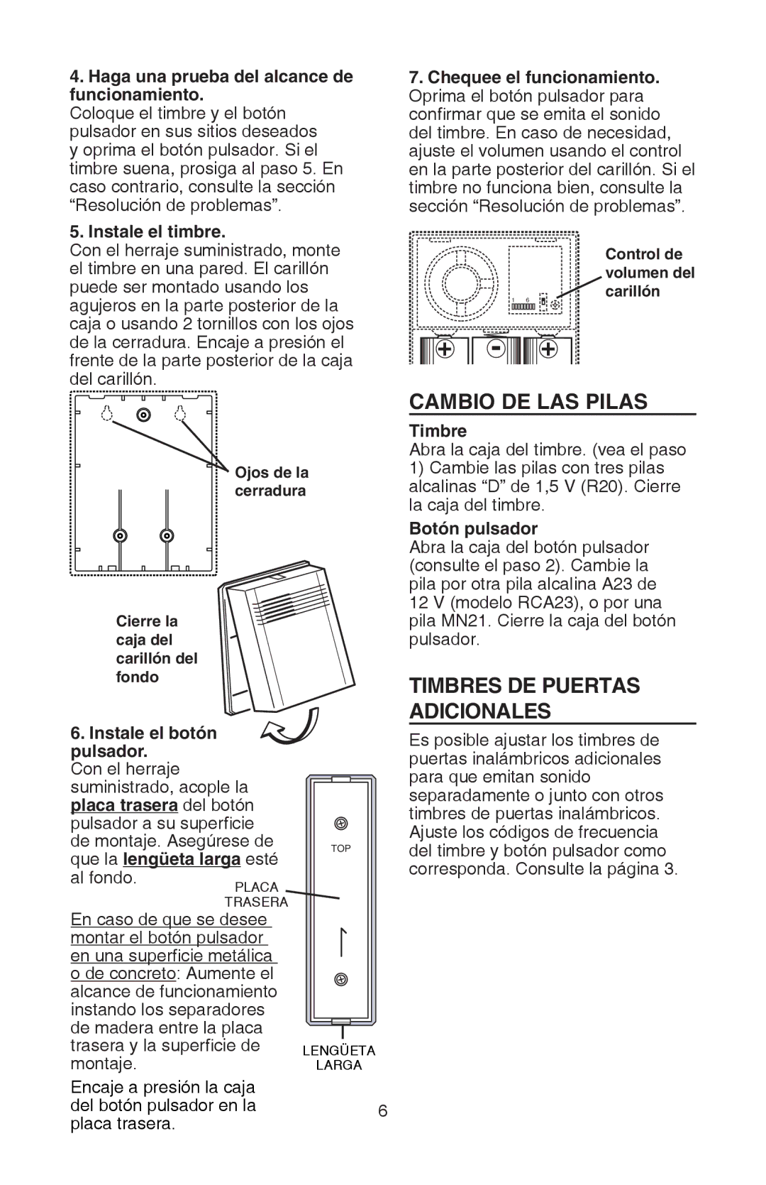 NuTone LA522WH, 99526440A installation instructions Cambio DE LAS Pilas 