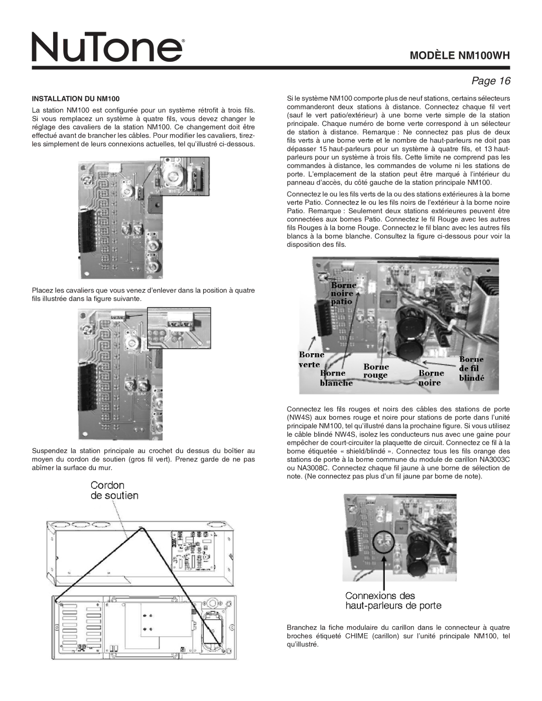 NuTone Nm100WH installation instructions Installation DU NM100 