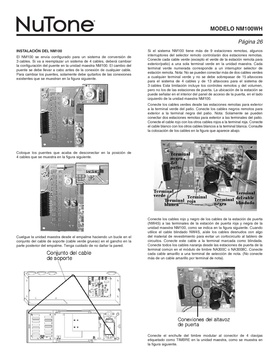 NuTone Nm100WH installation instructions Instalación DEL NM100 