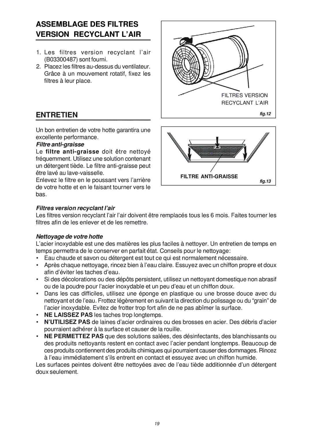 NuTone NP50000 Assemblage DES Filtres Version Recyclant L’AIR, Entretien, Filtre anti-graisse, Nettoyage de votre hotte 