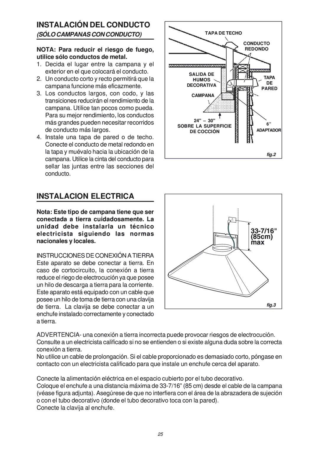 NuTone NP50000, NP503004 manual Instalación DEL Conducto, Instalacion Electrica, Sólo Campanas CON Conducto 