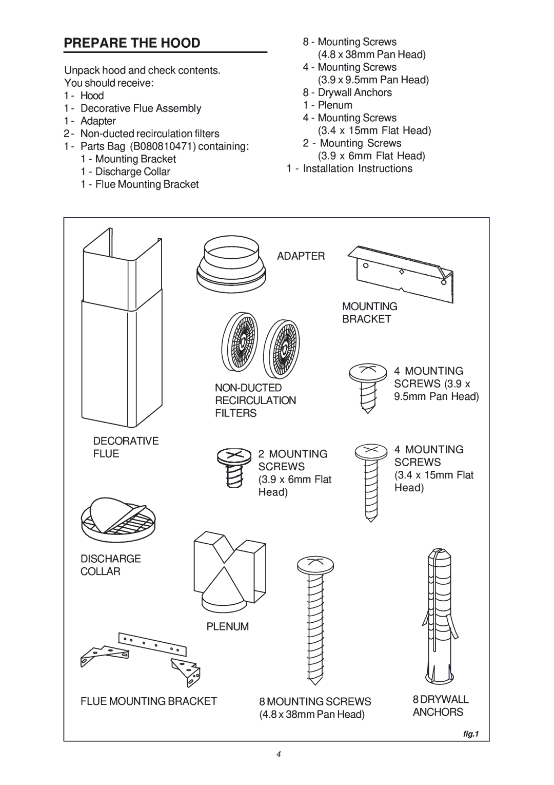 NuTone NP503004, NP50000 manual Prepare the Hood 