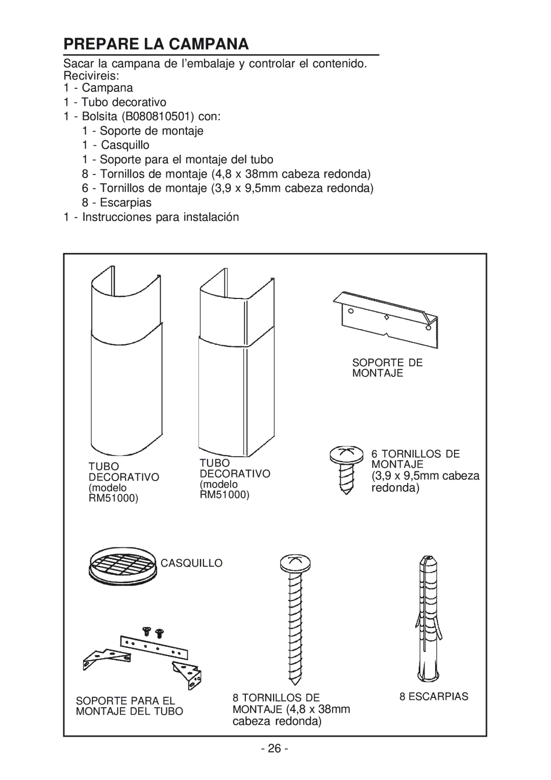 NuTone NP51000, NP52000 manual Prepare LA Campana 