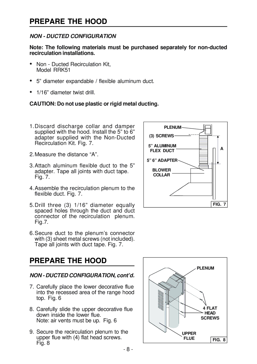 NuTone NP51000, NP52000 manual NON Ducted Configuration, NON Ducted CONFIGURATION, cont’d 