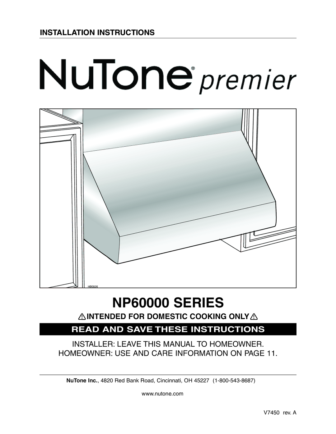 NuTone installation instructions NP60000 Series 