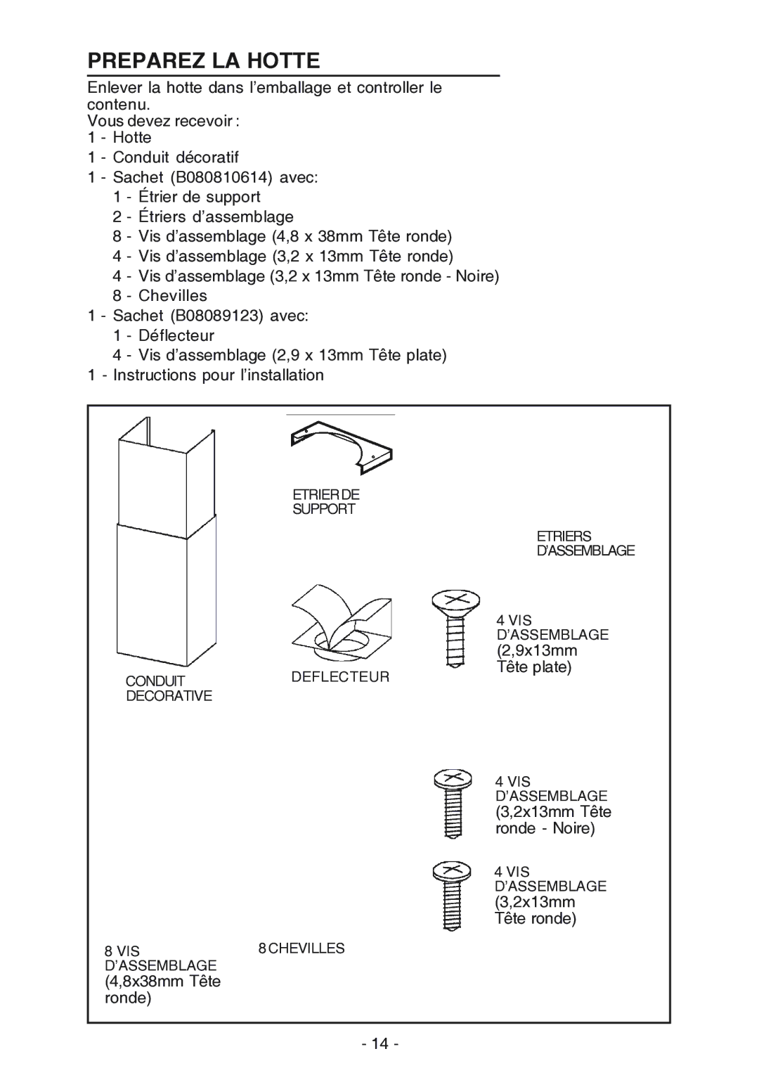 NuTone NP61000 manual Preparez LA Hotte 