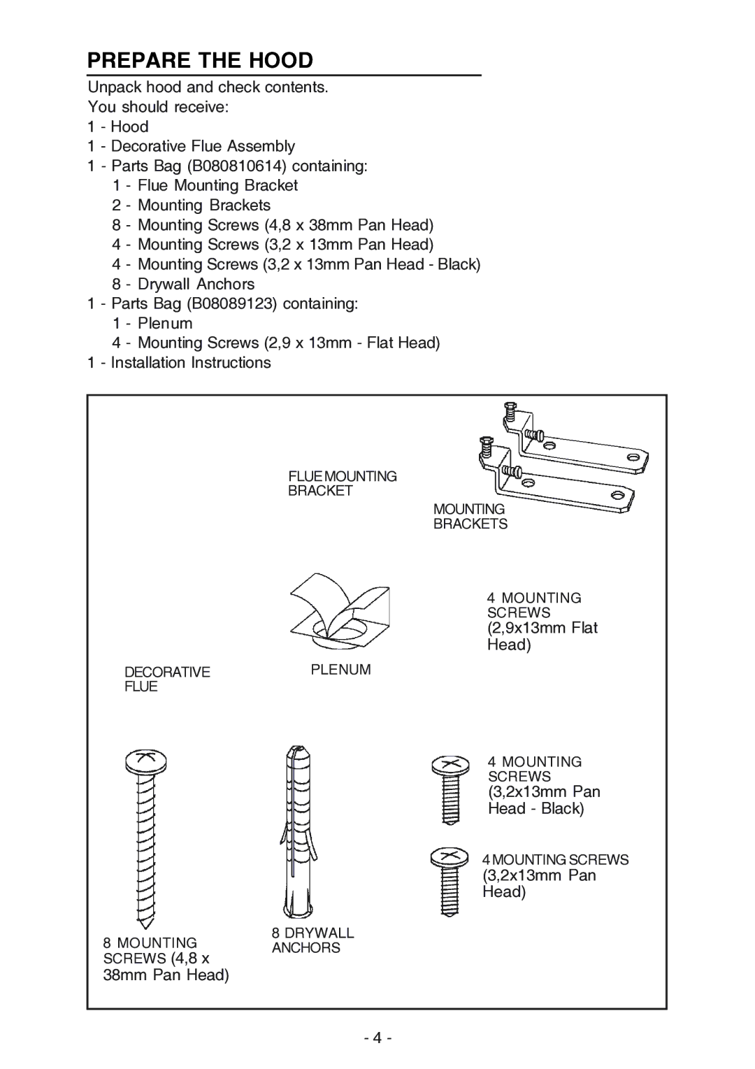 NuTone NP61000 manual Prepare the Hood 