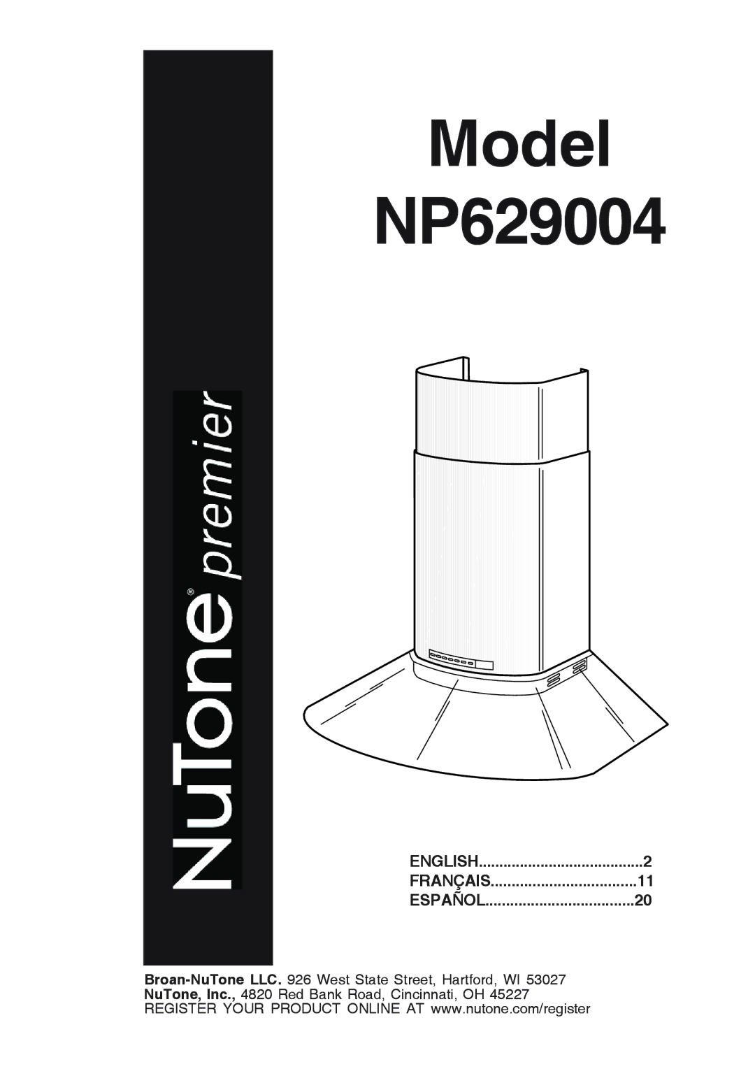 NuTone manual Model NP629004, Français Español 