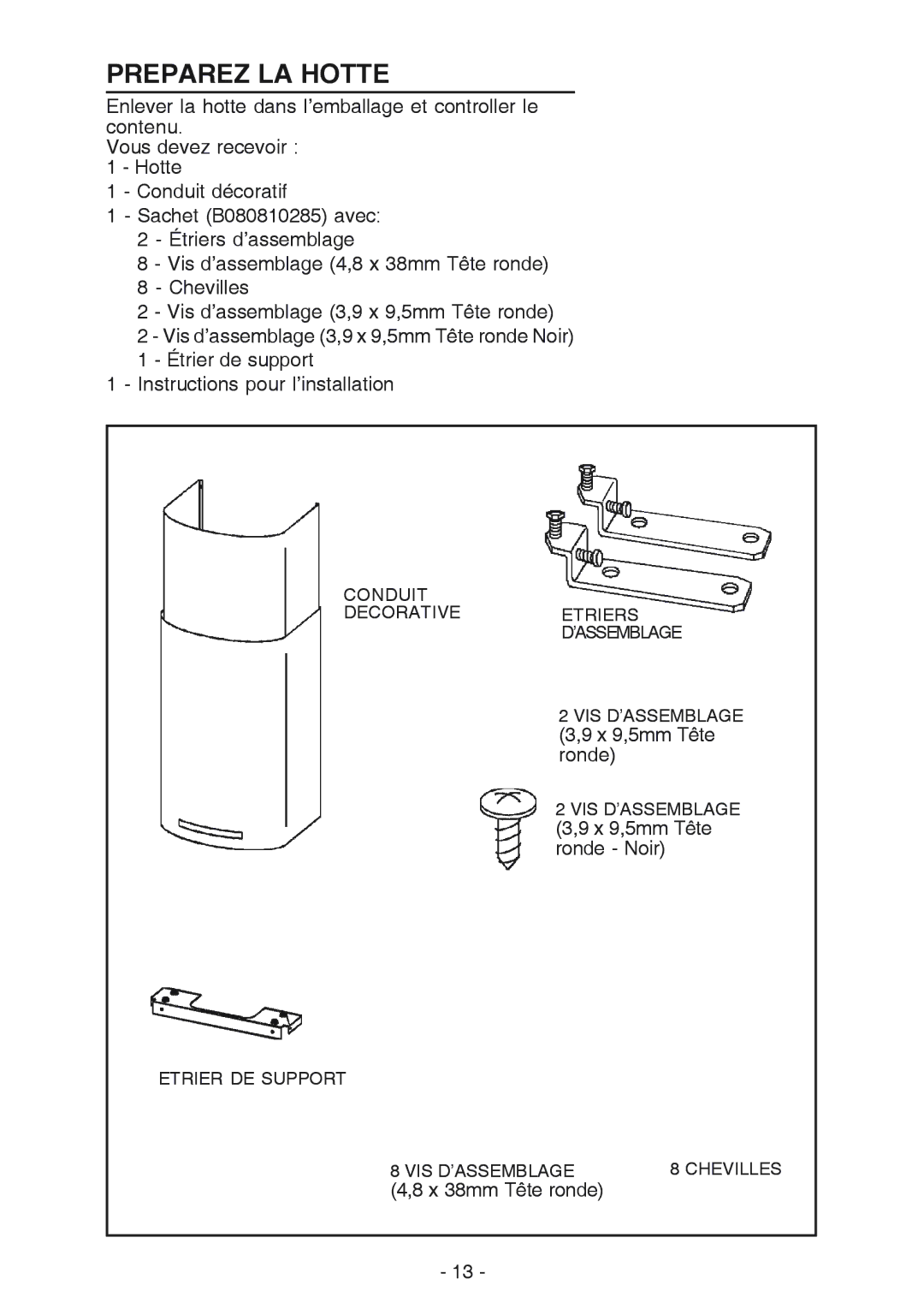 NuTone NP629004 manual Preparez LA Hotte 