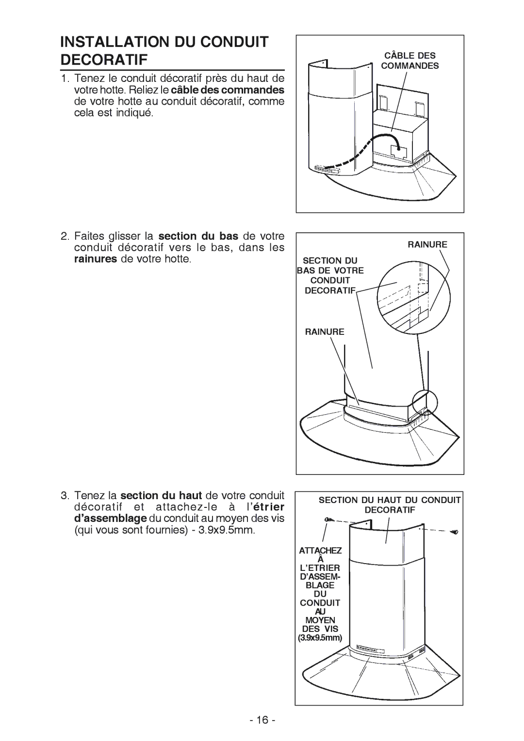 NuTone NP629004 manual Installation DU Conduit Decoratif 