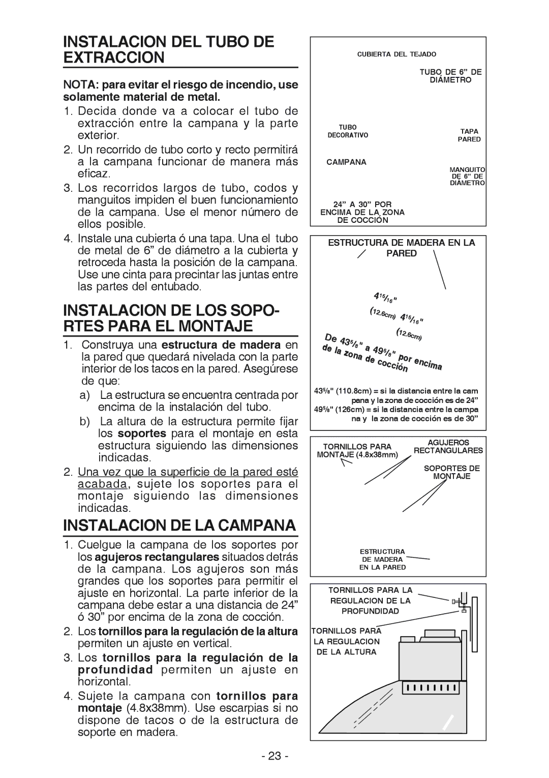 NuTone NP629004 manual Instalacion DEL Tubo DE Extraccion, Instalacion DE LA Campana 