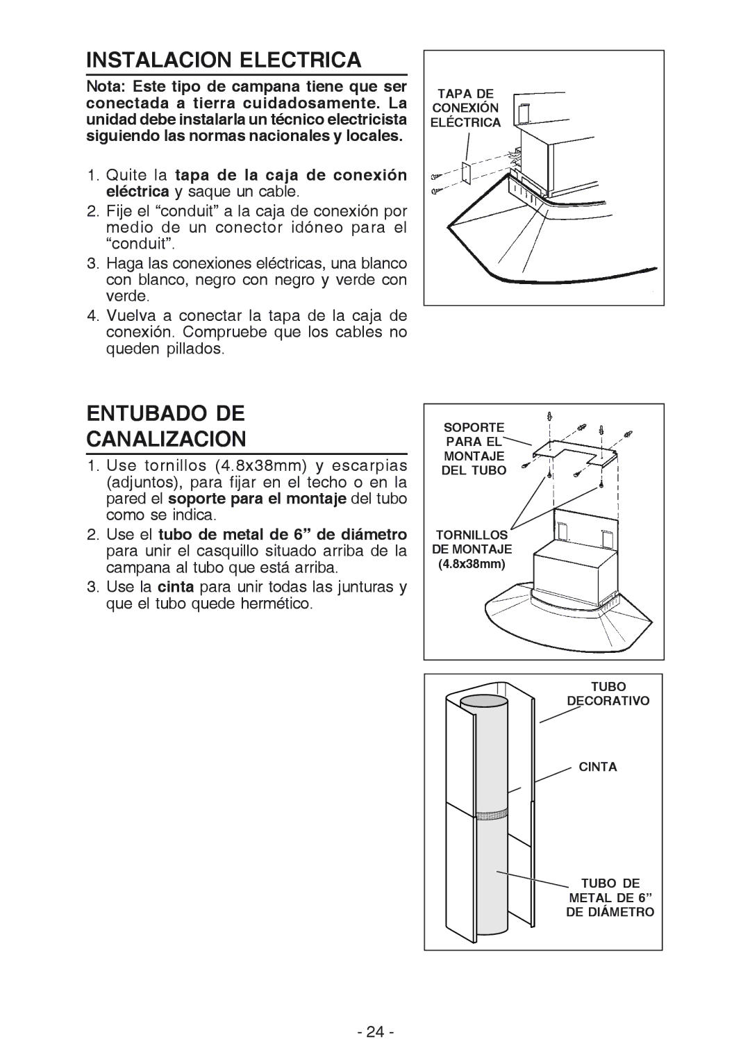 NuTone NP629004 manual Instalacion Electrica, Entubado DE Canalizacion 