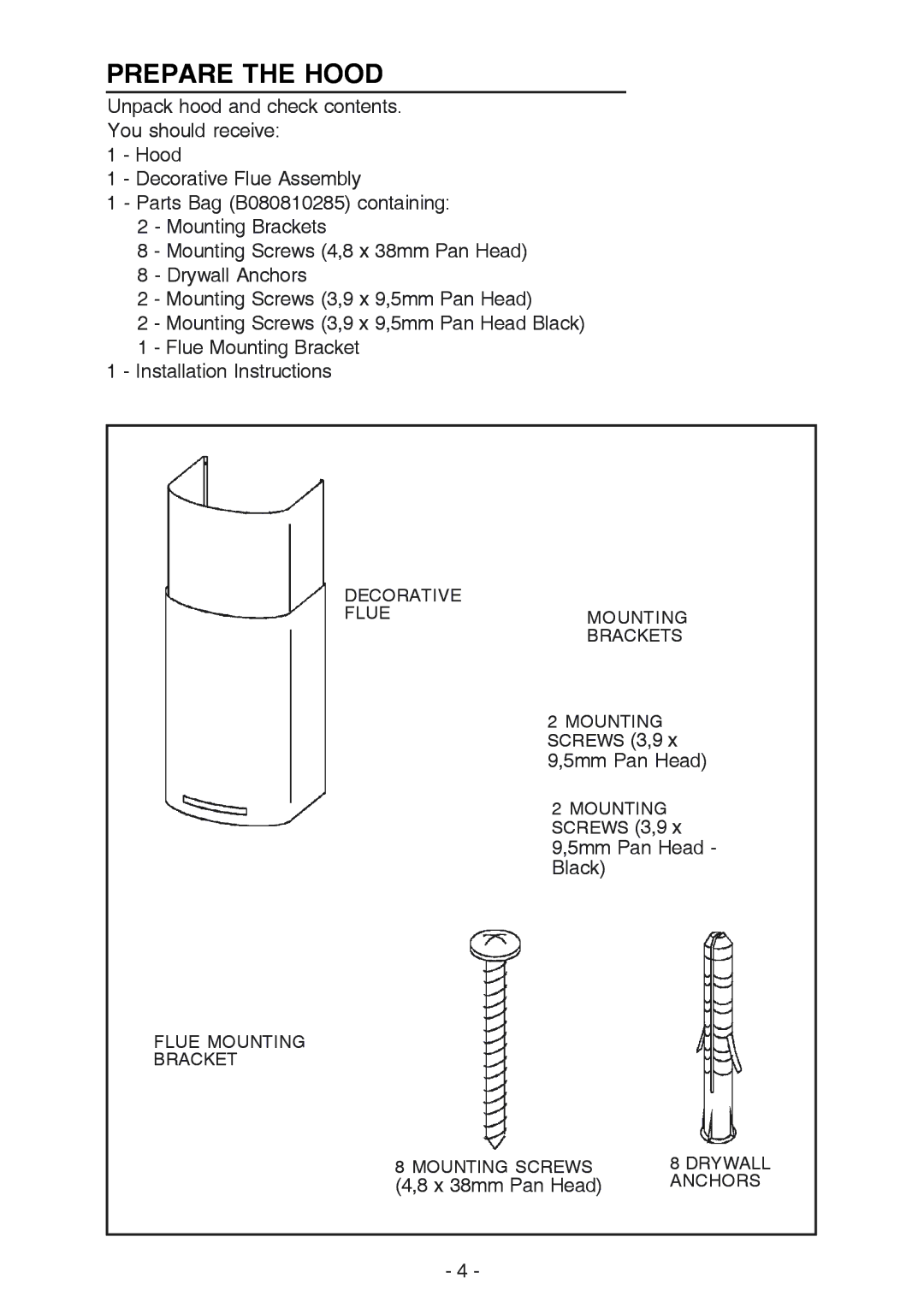 NuTone NP629004 manual Prepare the Hood 