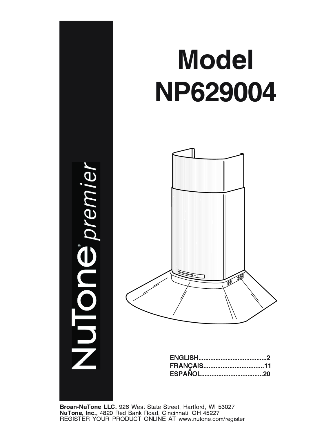 NuTone manual Model NP629004, Français, Español, English 