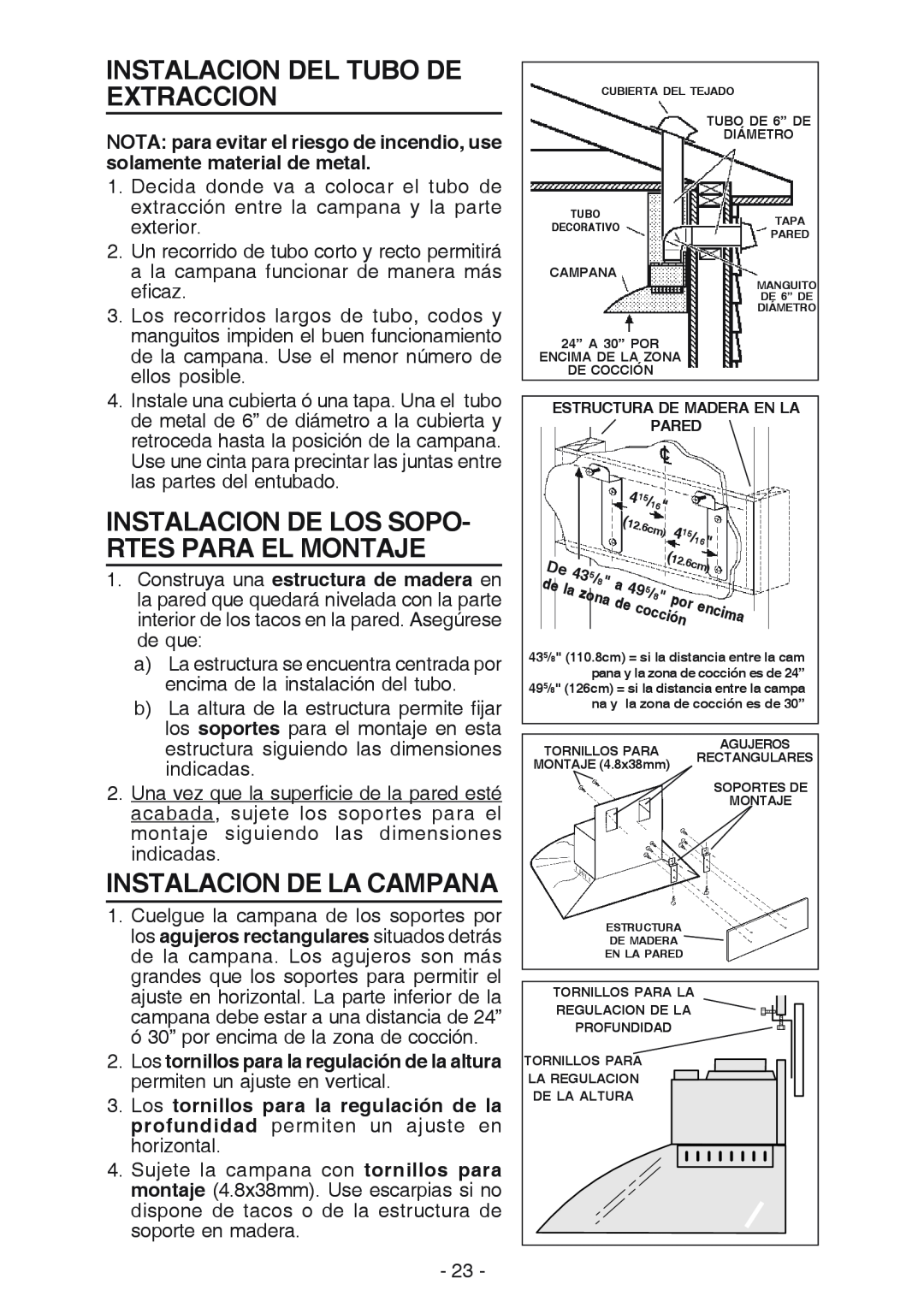 NuTone NP629004 manual Instalacion Del Tubo De Extraccion, Instalacion De La Campana 