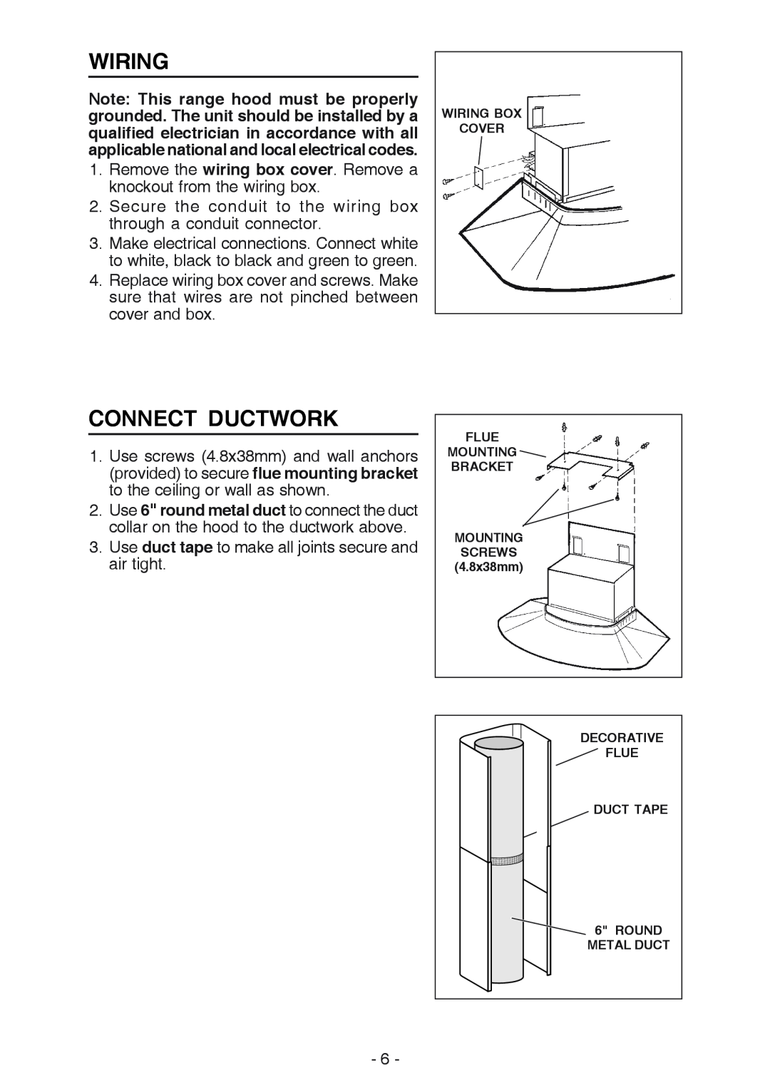 NuTone NP629004 manual Wiring, Connect Ductwork 