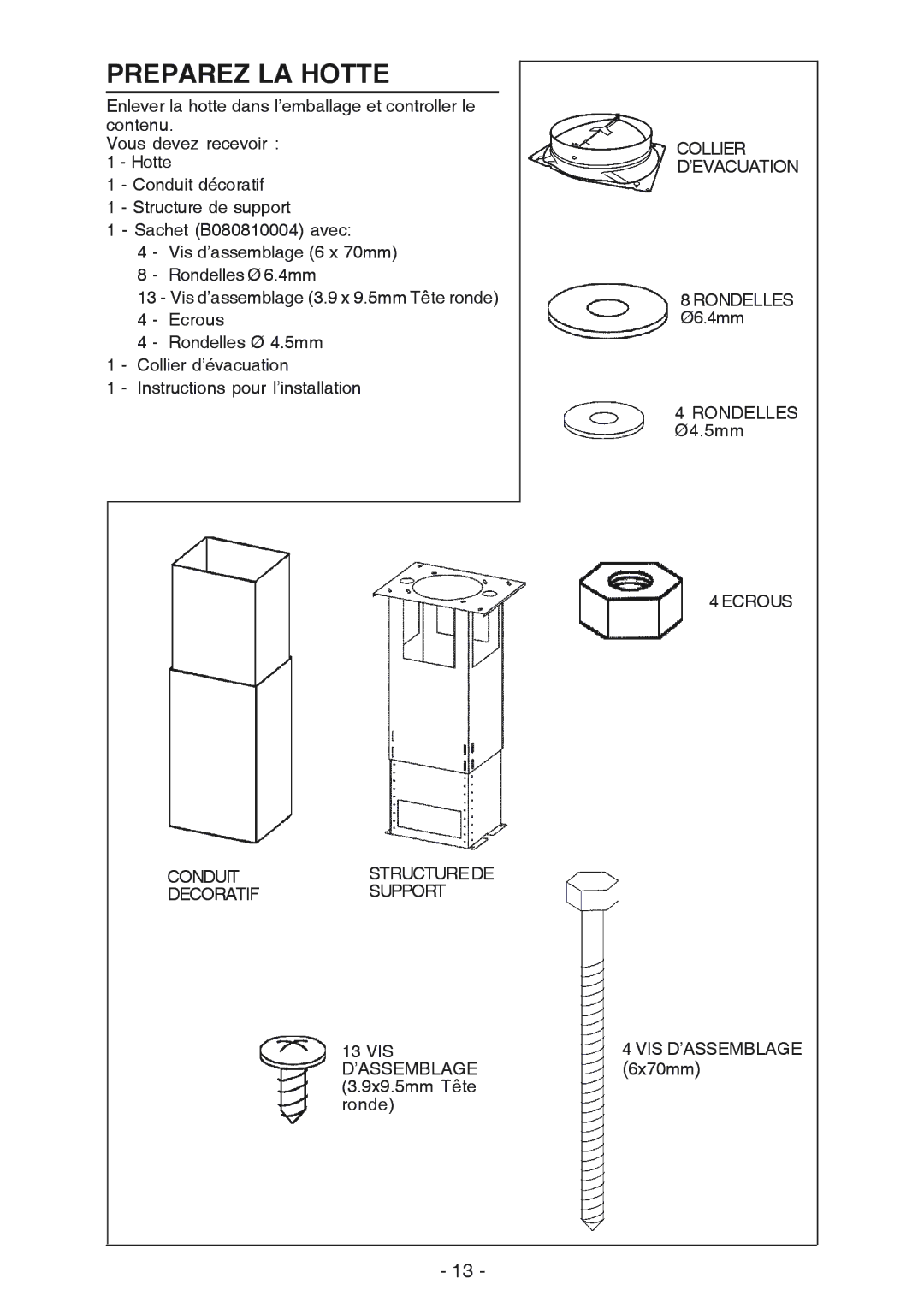 NuTone NP63000 manual Preparez LA Hotte 