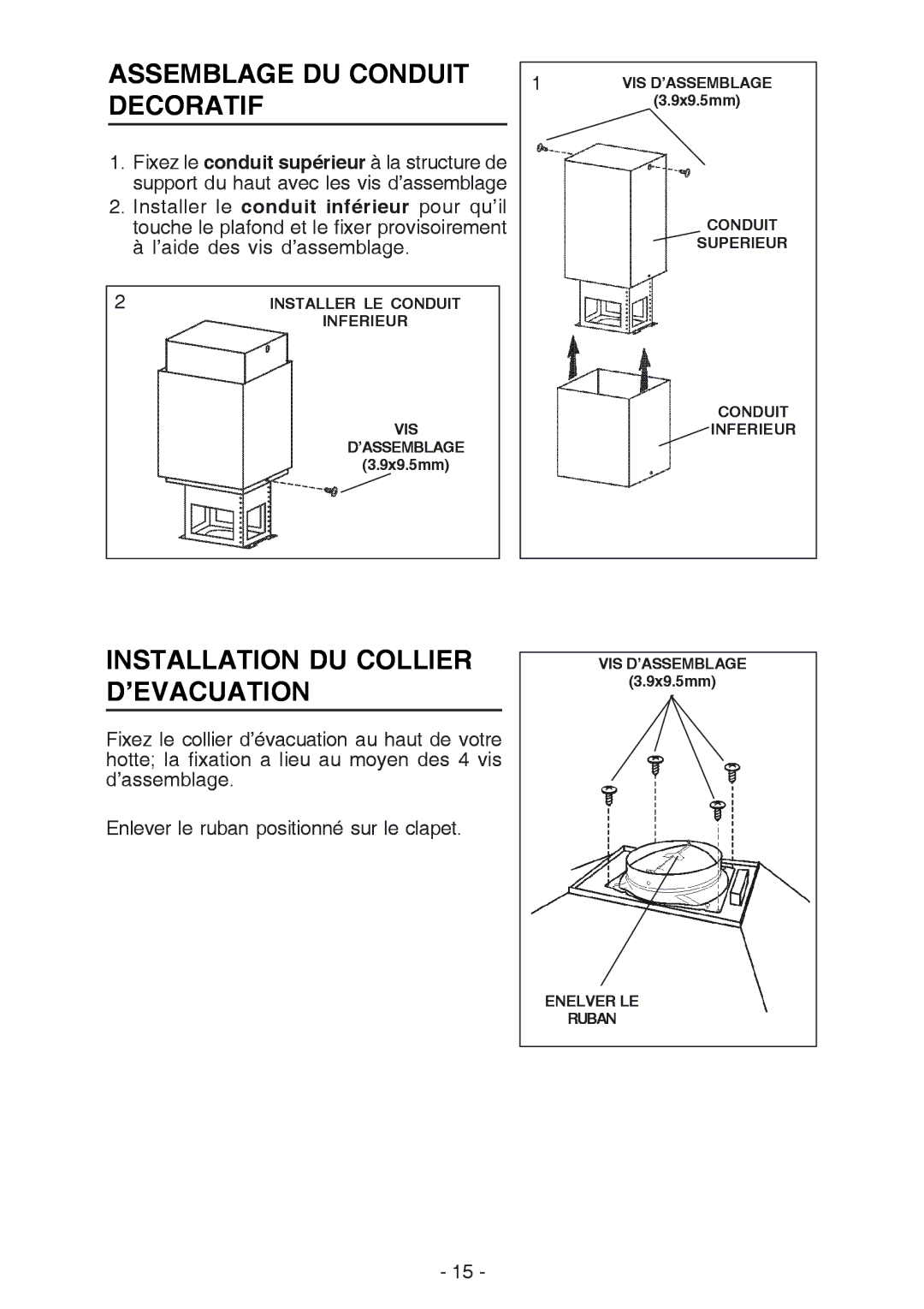 NuTone NP63000 manual Assemblage DU Conduit Decoratif, Installation DU Collier D’EVACUATION 