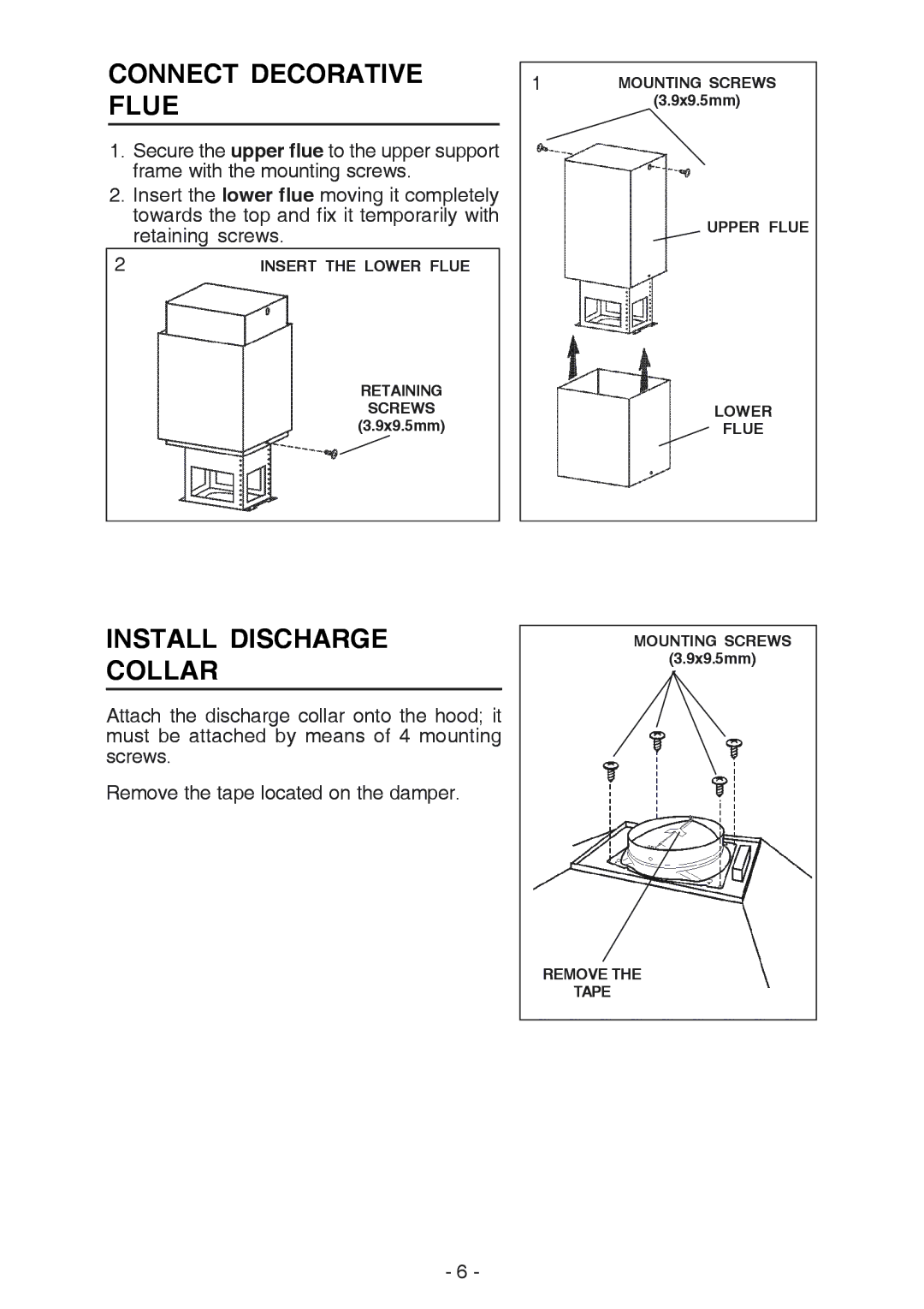 NuTone NP63000 manual Connect Decorative Flue, Install Discharge Collar 