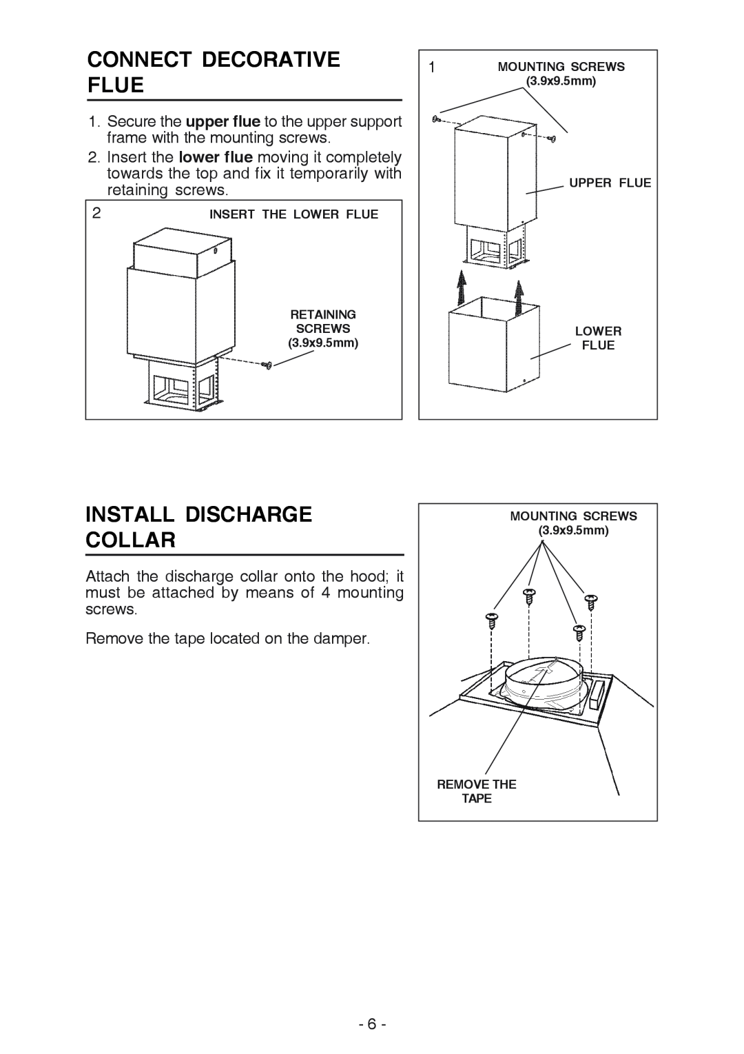 NuTone NP63000 manual Connect Decorative Flue, Install Discharge Collar 